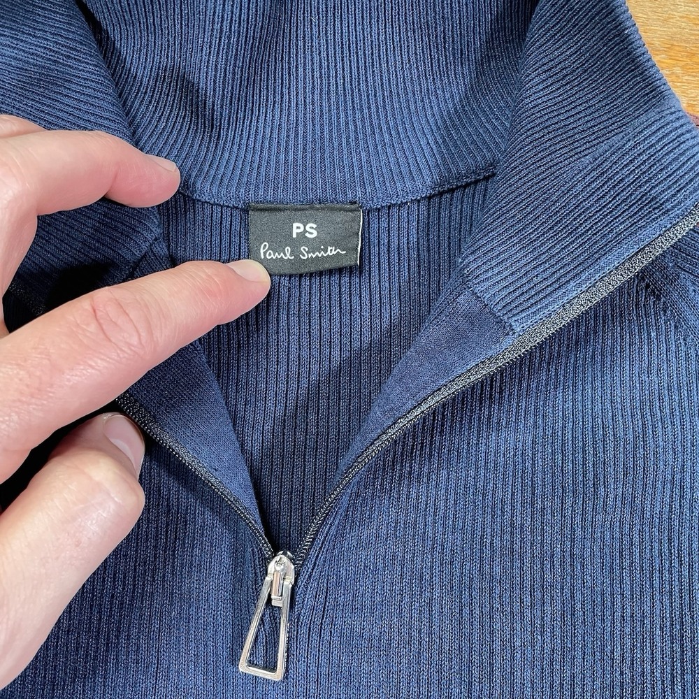 Paul Smith Women's 1/4 Zip Sweatshirt M Navy Ribbed Long Sleeve‎ - Picture 4 of 12
